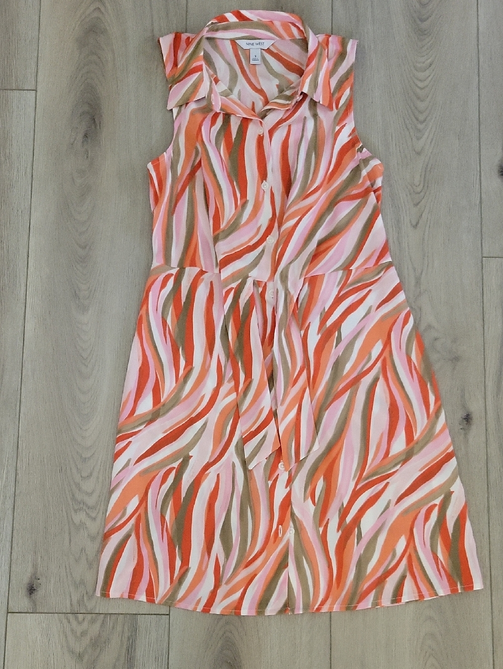 Nine West Pink, Orange & Brown Sleeveless Patterned Dress